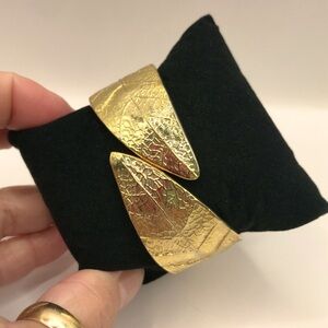 Gold-Tone Leaf Textured Bypass Cuff Bracelet